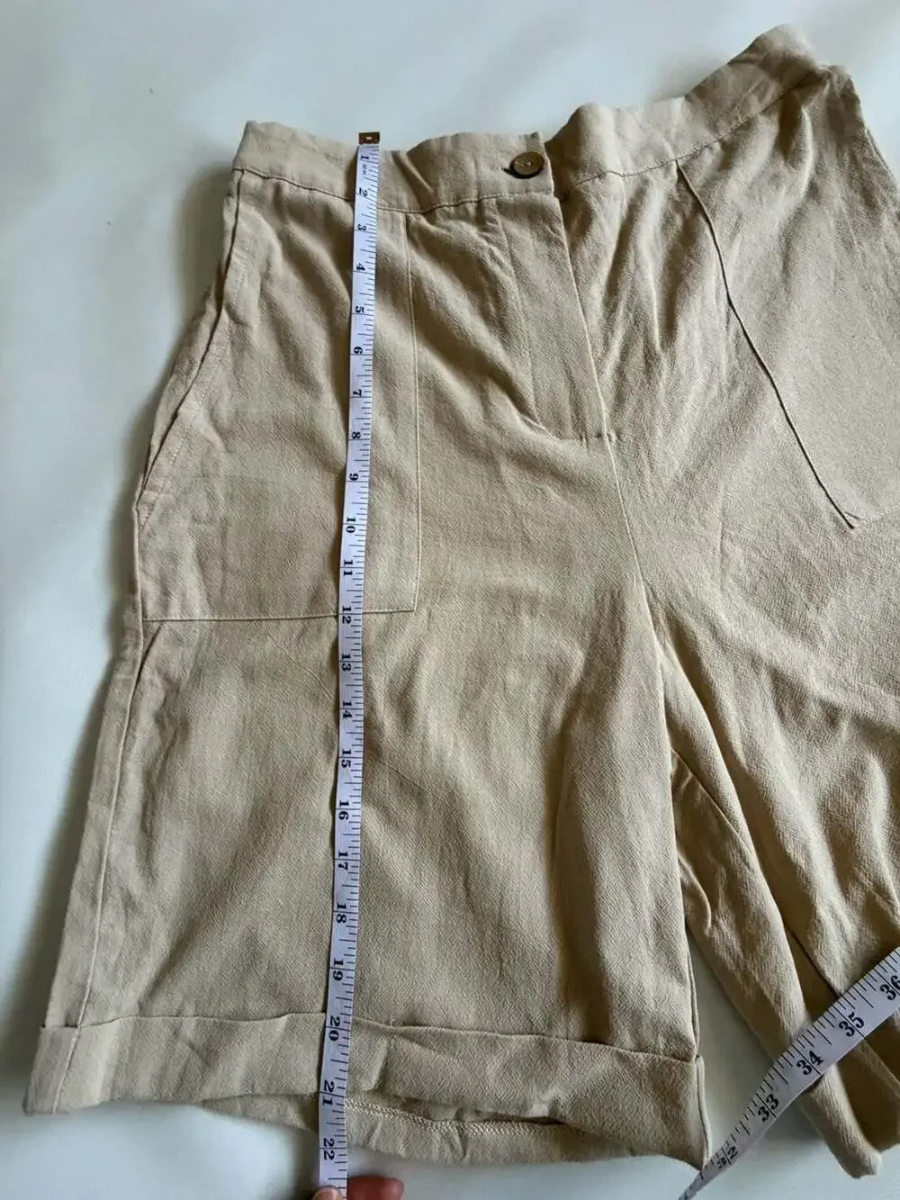SHEIN Beige Linen Shorts Womens Large High Waist Pocket Boho Y2K